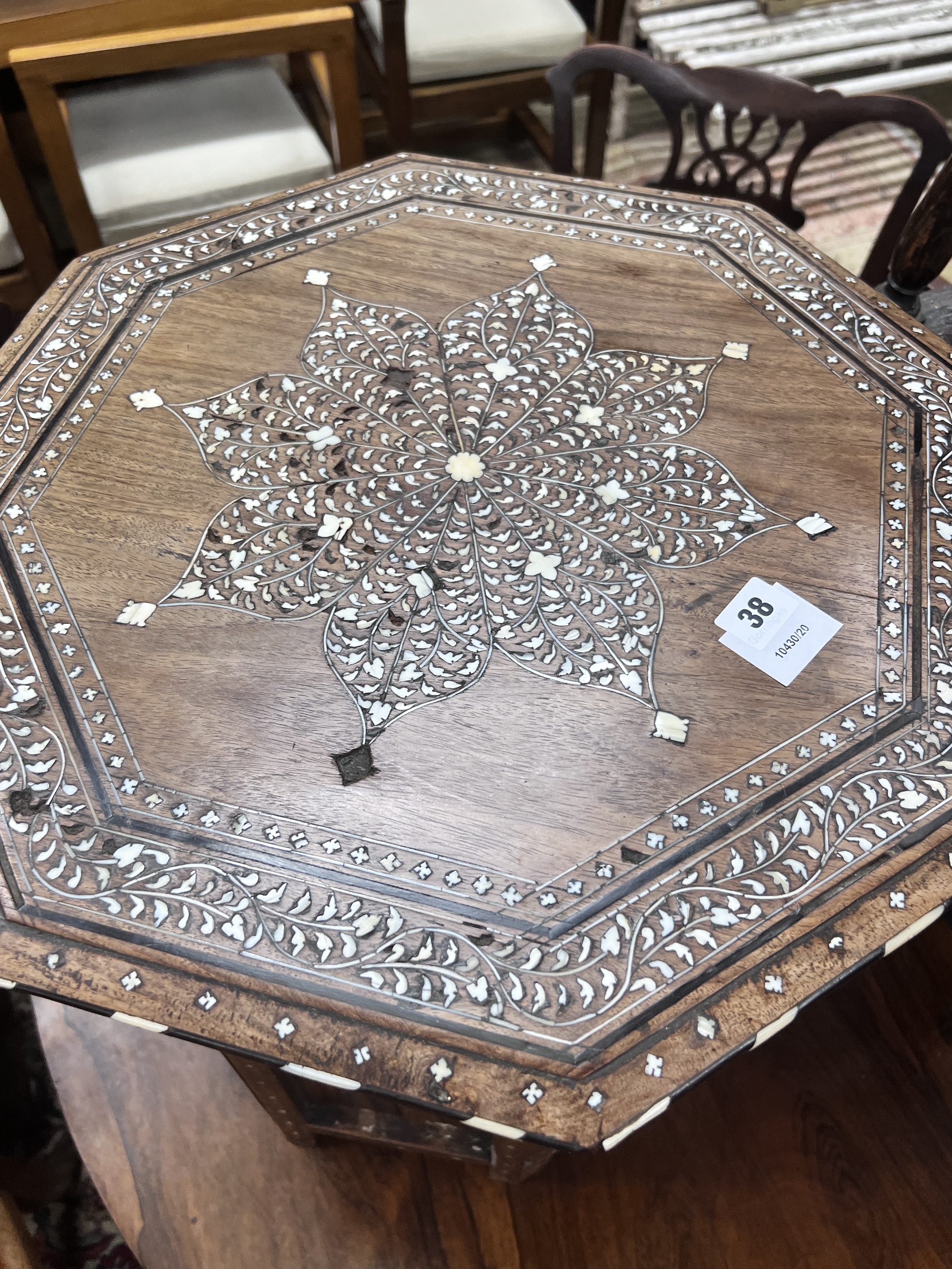 An Indian octagonal bone inlaid hardwood occasional table, width 51cm, height 52cm - Image 2 of 7