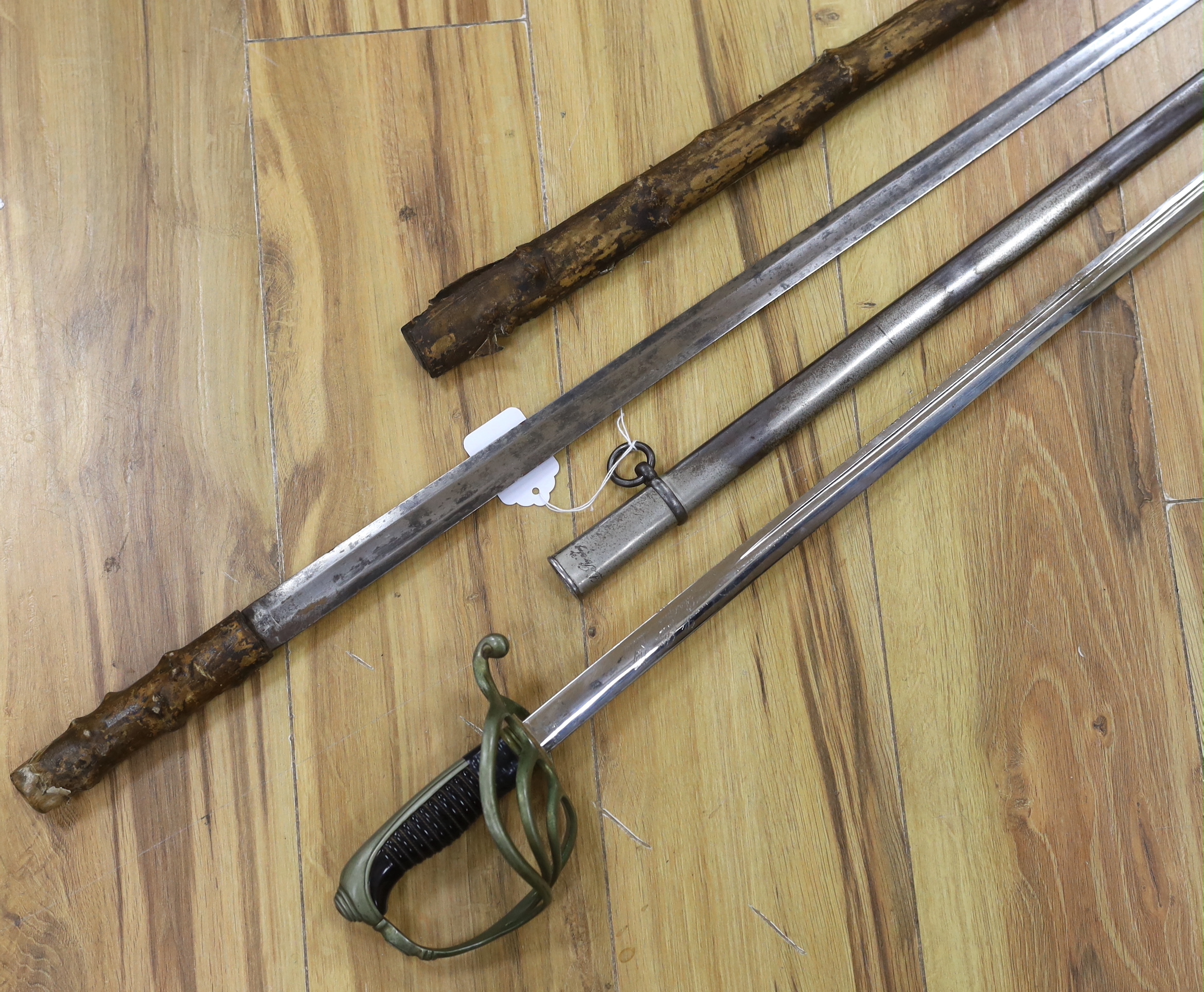 A late 19th century dress sword, 87cm blade, and a bamboo-effect sword stick - Image 4 of 5