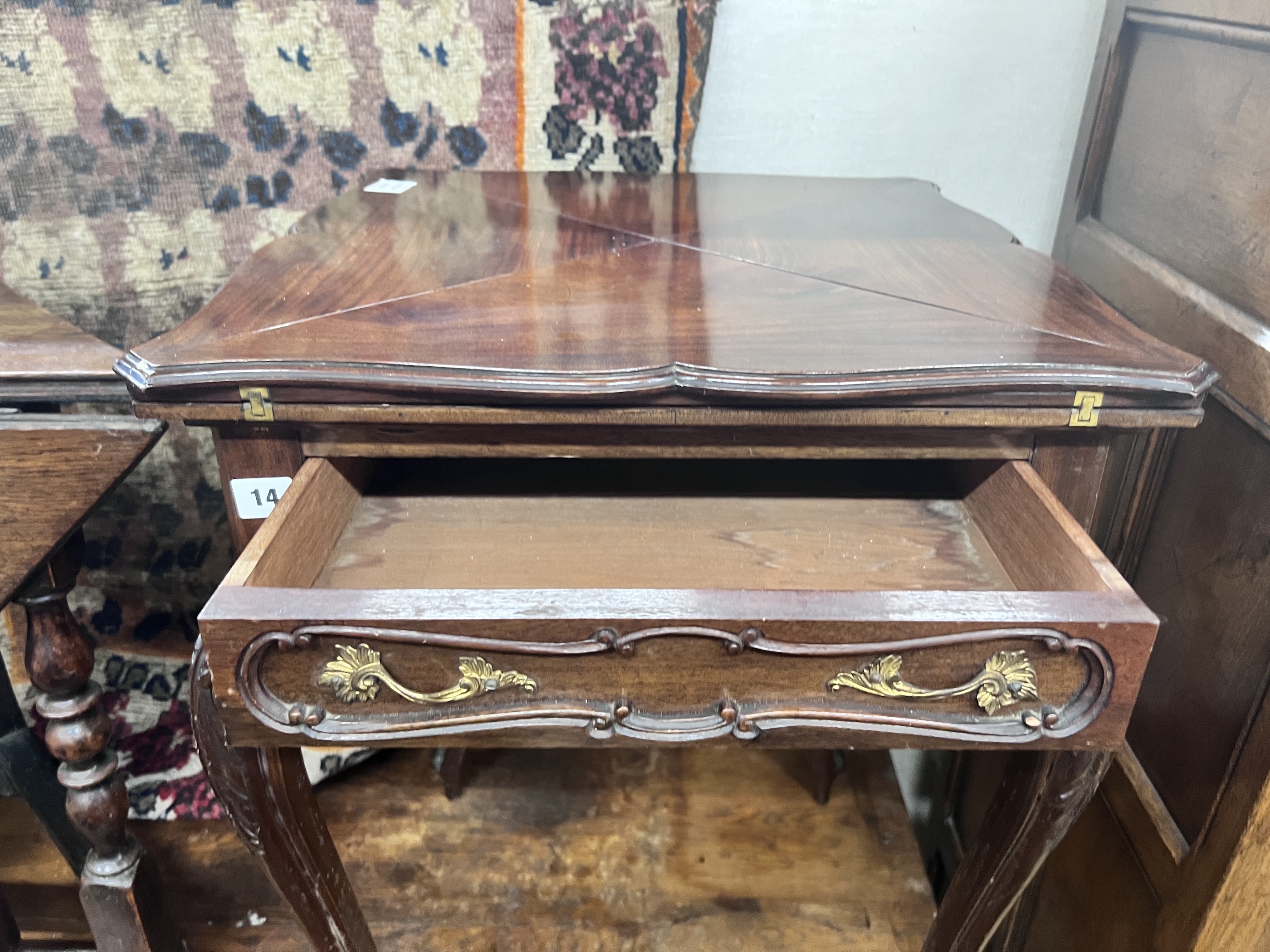 A late Victorian mahogany envelope card table, width 51cm, depth 51cm, height 75cm - Image 4 of 5