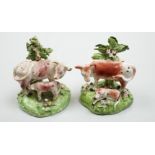 A pair of Derby cow and calf groups, c.1780, 11cm