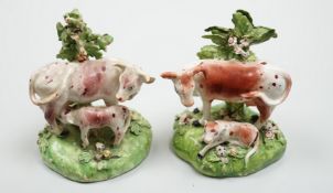 A pair of Derby cow and calf groups, c.1780, 11cm