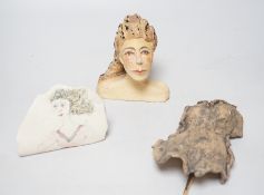 Coral Pearson-Revel (New Zealand) - three works - a painted terracotta head and shoulders of a