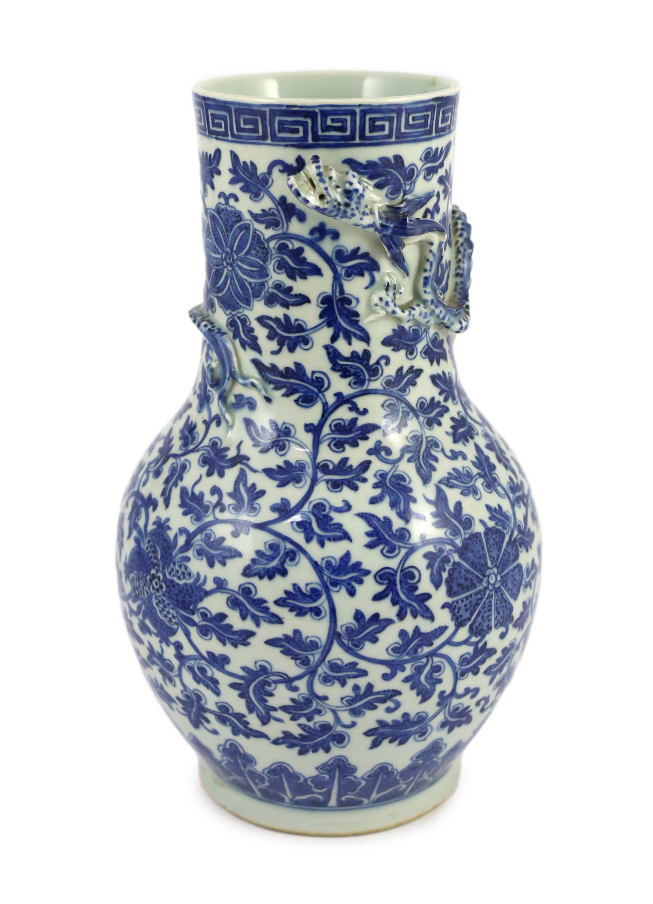 A Chinese blue and white ‘lotus’ vase, first half 19th century, 35cm high the cylindrical neck