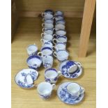 A collection of late 18th century Worcester, Caughley etc. blue and white coffee cups and saucers,