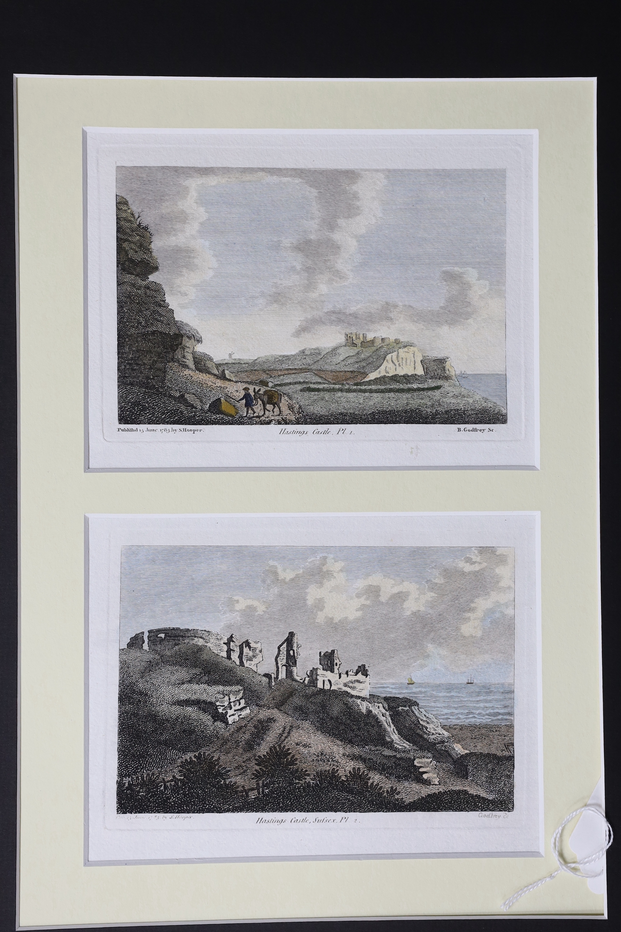 A collection of coloured and black and white engravings of Hastings, Lewes and environs