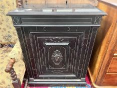 A French ebonised marble top pier cabinet, width 79cm, depth 43cm, height 99cm