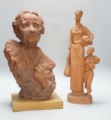 Marcus Cornish (1964-) - ‘’Refugee’’, a terracotta sculpture and one other terracotta sculpture of a