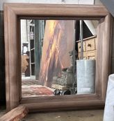 A contemporary limed oak square wall mirror, width 103cm