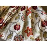 Two pairs of Romo fabric embroidered floral curtains. Pair one - tops gathered 130cm, width 254cm,