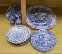 An early 19th century John Meir and Sons blue and white printed 'Fairy Villas' meat dish together