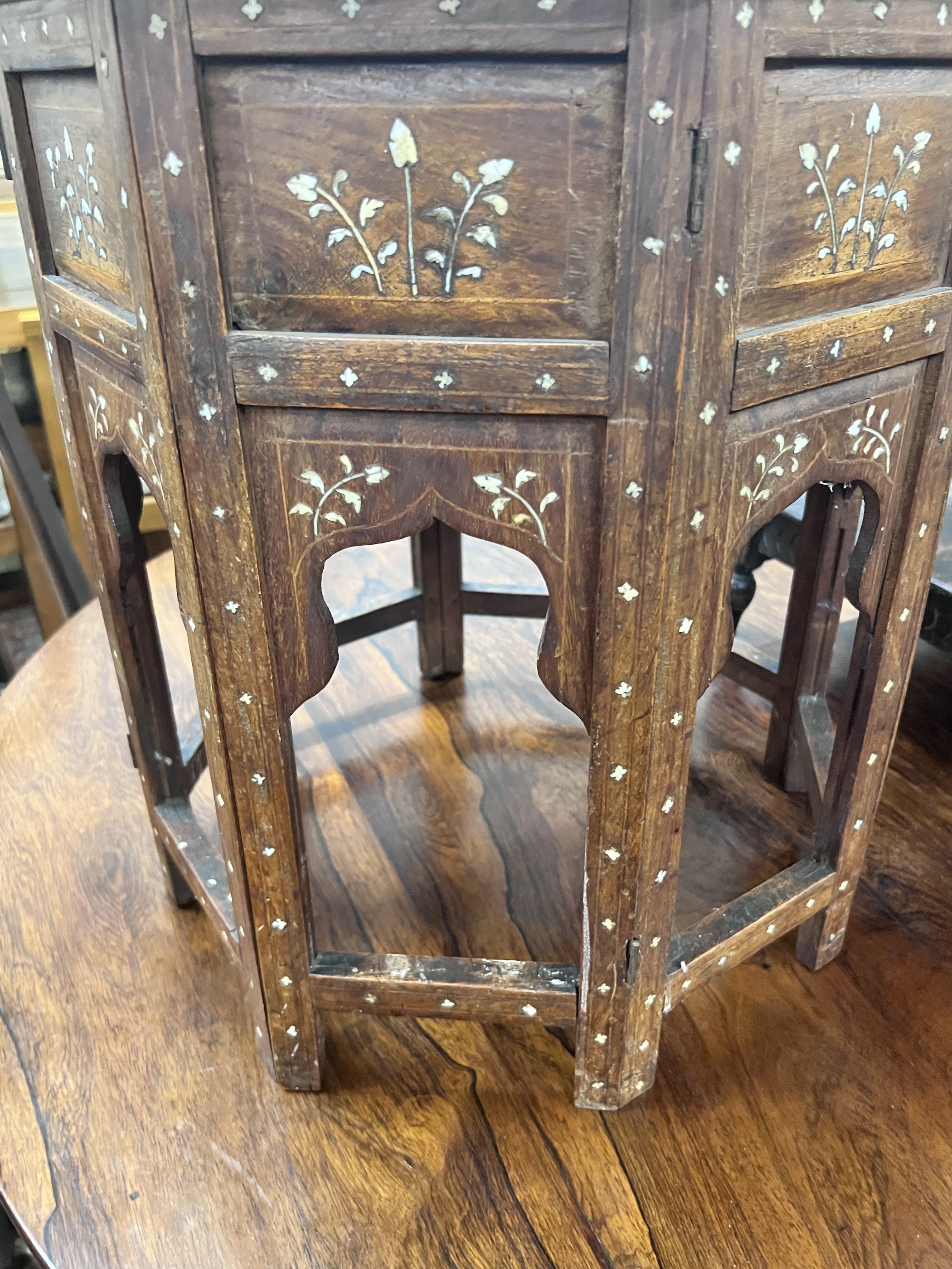 An Indian octagonal bone inlaid hardwood occasional table, width 51cm, height 52cm - Image 4 of 7