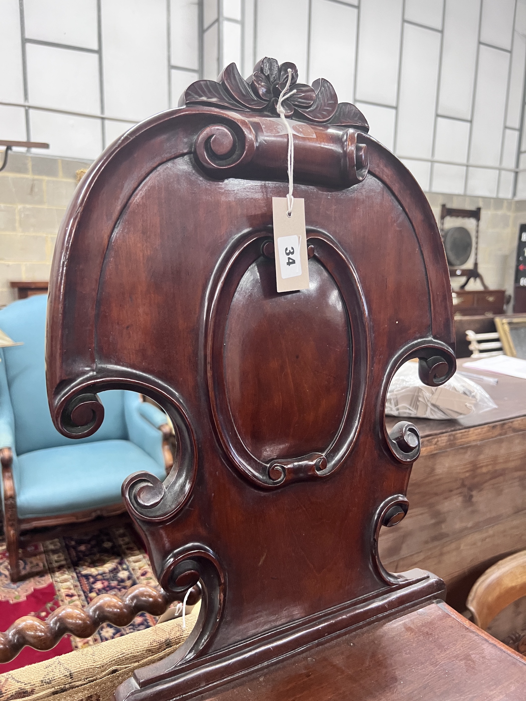A Victorian mahogany hall chair, height 90cm - Image 3 of 4
