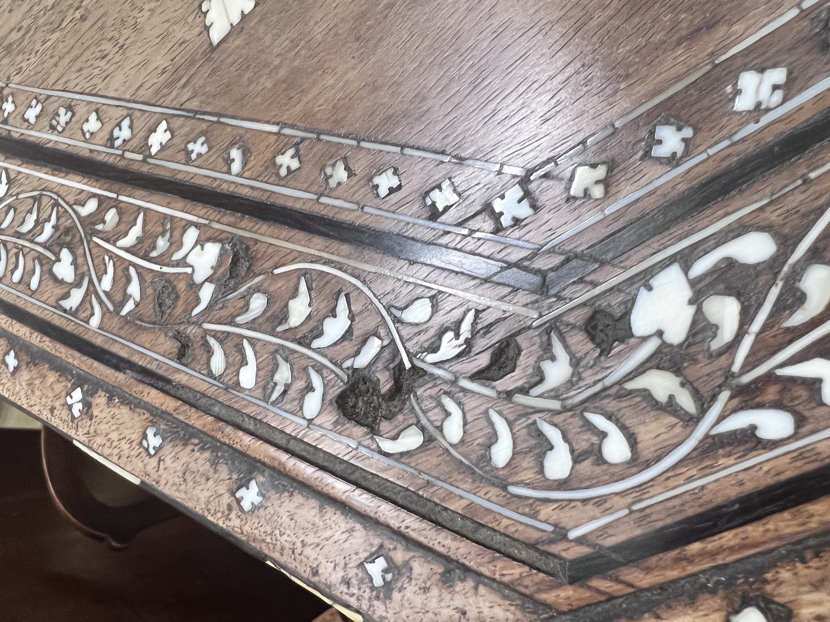 An Indian octagonal bone inlaid hardwood occasional table, width 51cm, height 52cm - Image 6 of 7