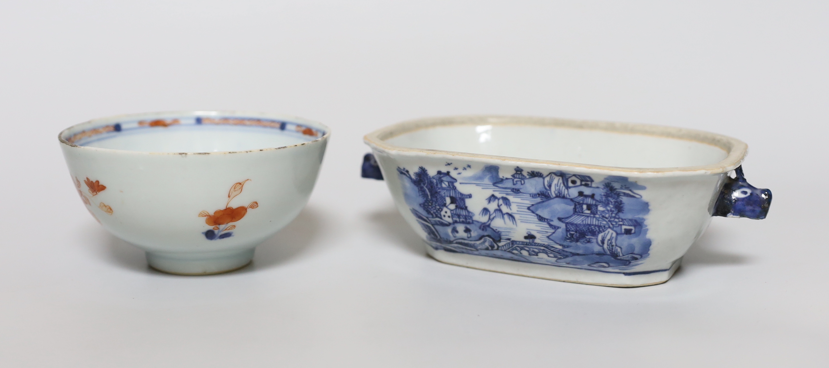 An 18th century Chinese export tureen (lacking cover) and an Imari pallet bowl (2) - Image 2 of 4