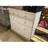 A Victorian pine five drawer chest, later painted, width 117cm, depth 50cm, height 107cm