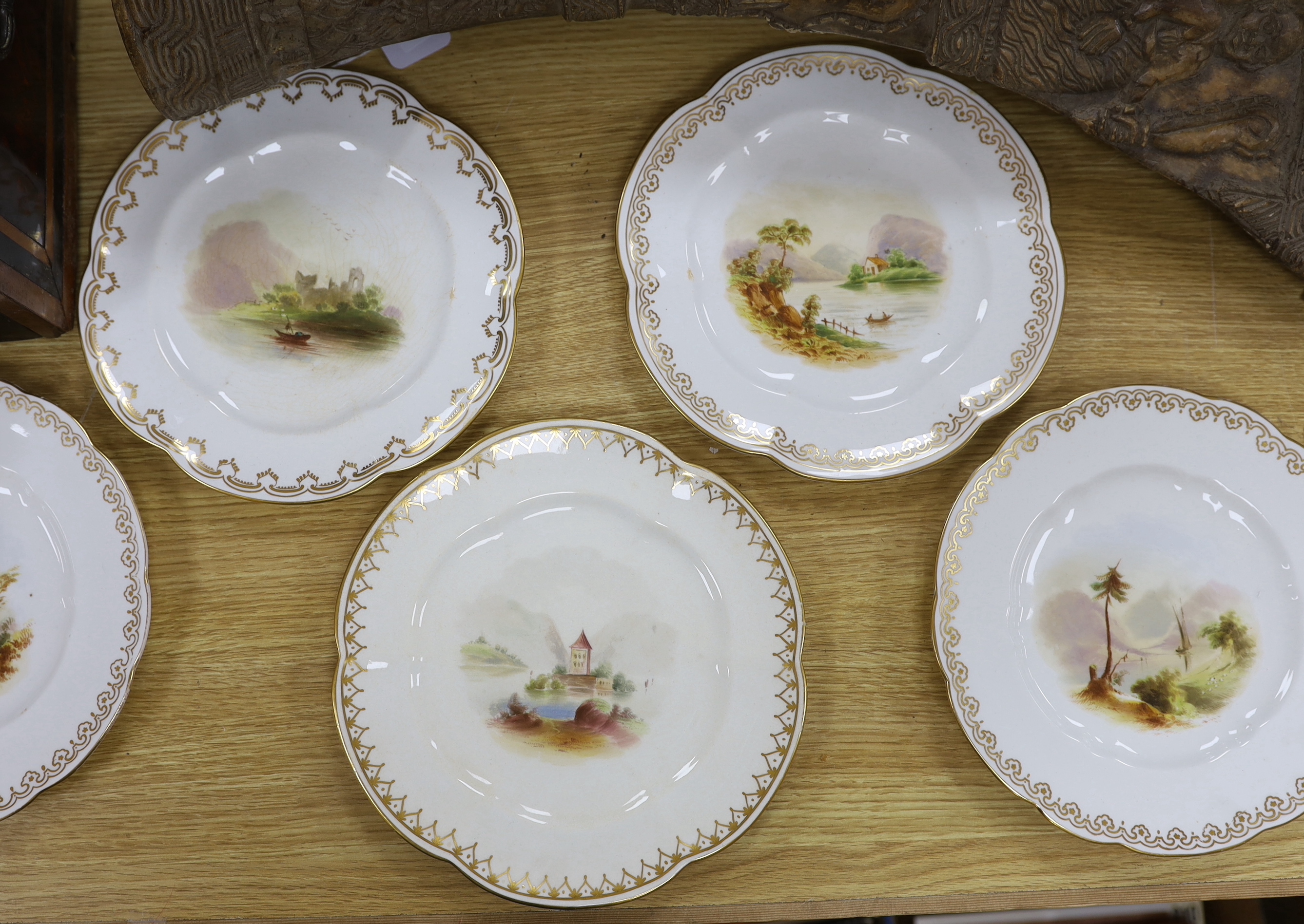 Eight mid-19th century decorative plates, painted with landscapes, probably Coalport, the largest - Image 3 of 4