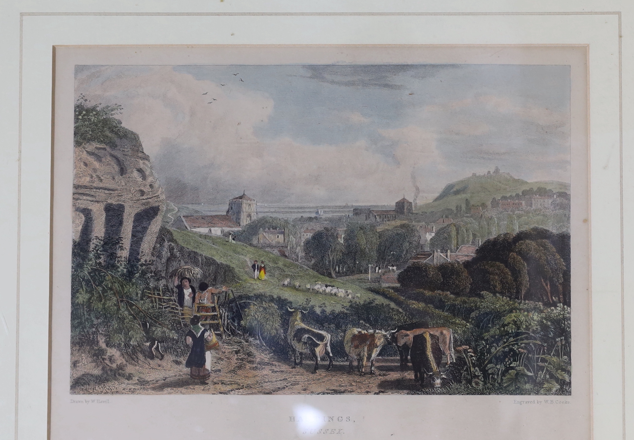 A collection of coloured and black and white engravings of Hastings, Lewes and environs - Image 6 of 6