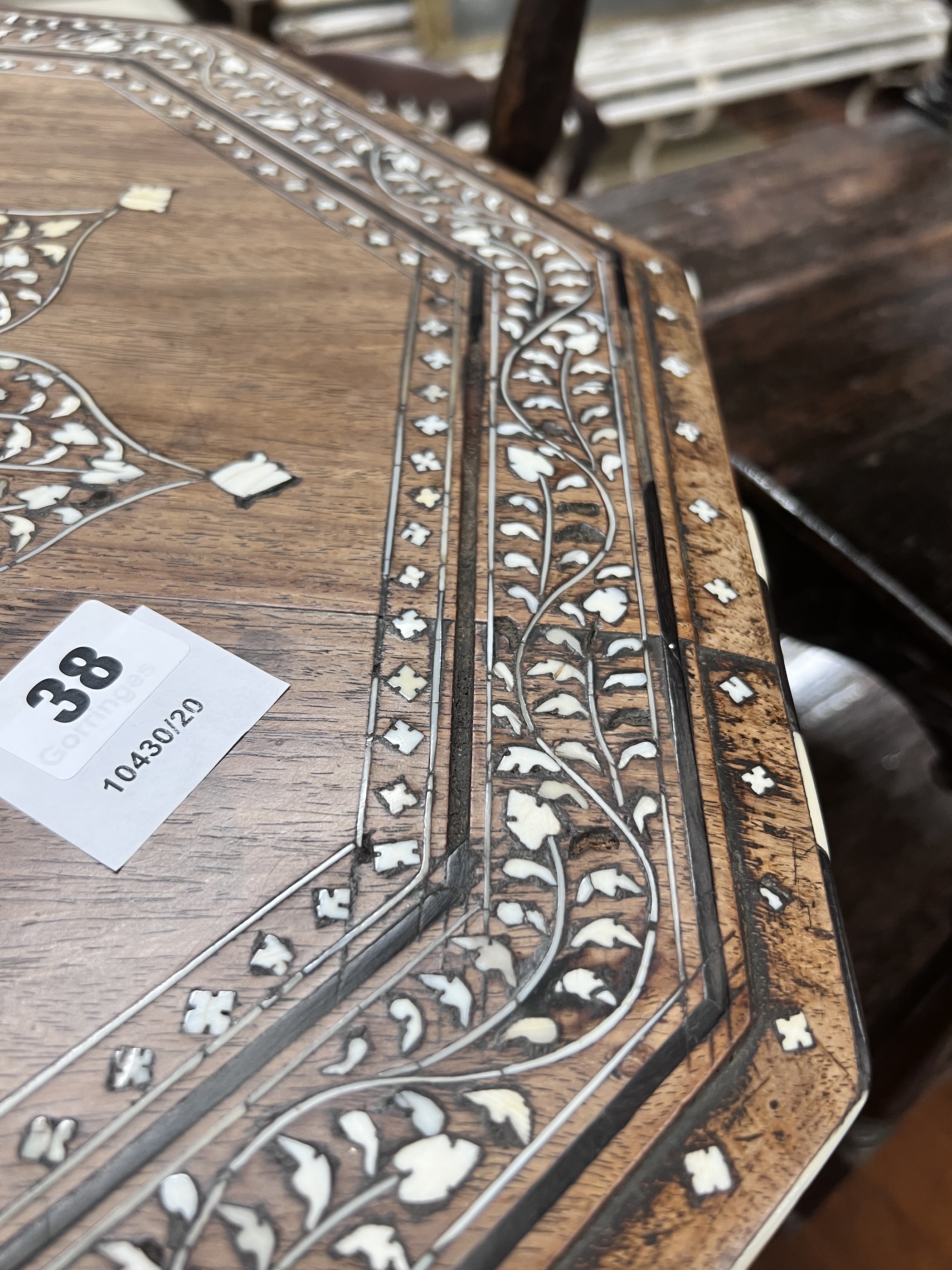 An Indian octagonal bone inlaid hardwood occasional table, width 51cm, height 52cm - Image 7 of 7