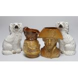 A Doulton and Watts glazed stoneware bust of Lord Nelson, a pair of white glazed Staffordshire