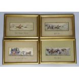A group of four framed Victorian stevengraphs including The Meet and Good Old Days, each overall