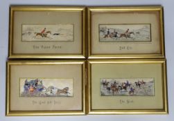 A group of four framed Victorian stevengraphs including The Meet and Good Old Days, each overall