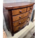 A Victorian mahogany five drawer bowfront chest, width 121cm, depth 56cm, height 123cm