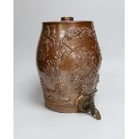 A mid 19th century Brampton brown salt glazed stoneware two gallon spirit barrel, moulded with the