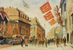 20th century, oil on board, 'Royal celebrations' indistinctly signed, 33 x 49cm