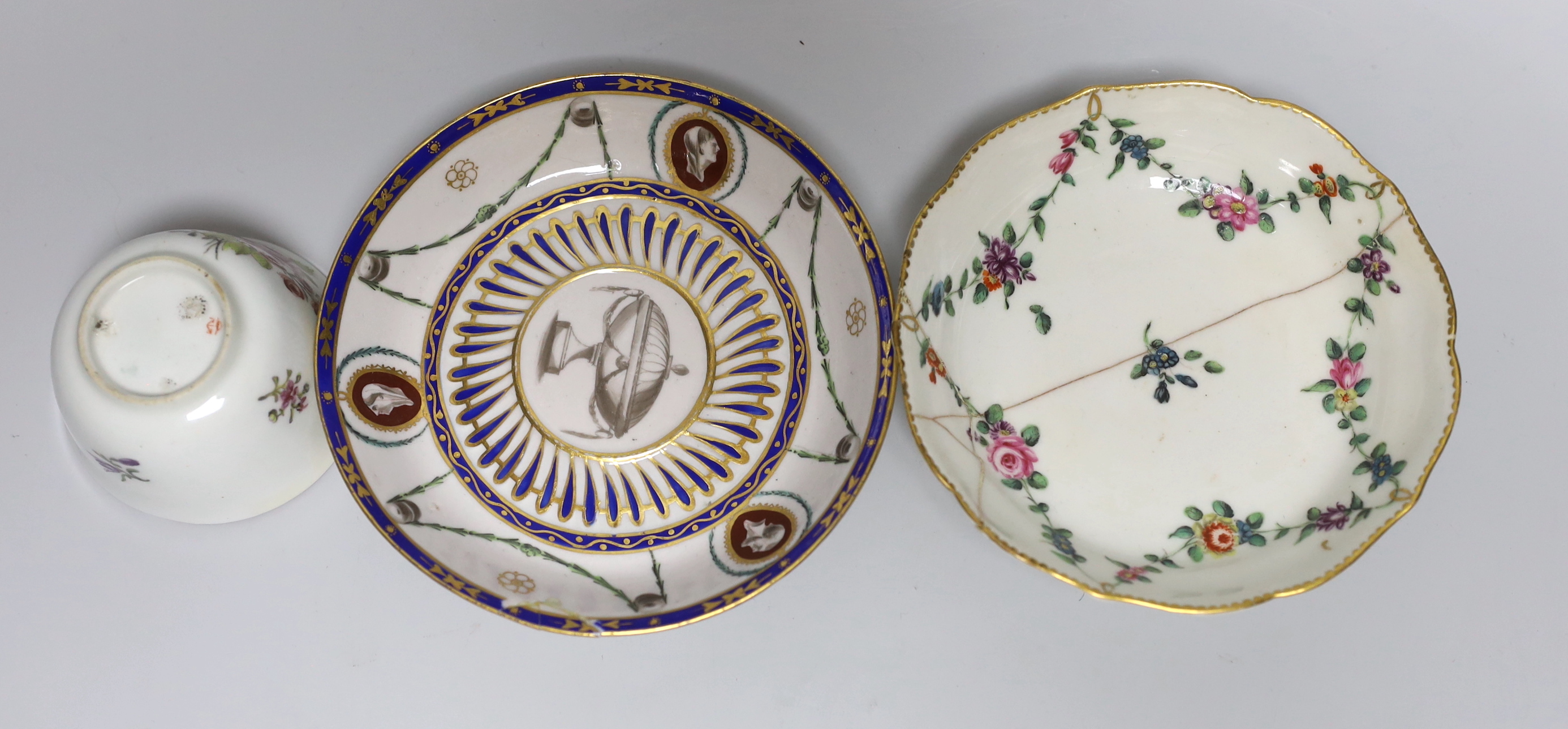 A Chelsea red anchor teabowl and coffee cup, c.1755, a Bow coffee cup, c.1760, a Derby Portrait - Image 5 of 6