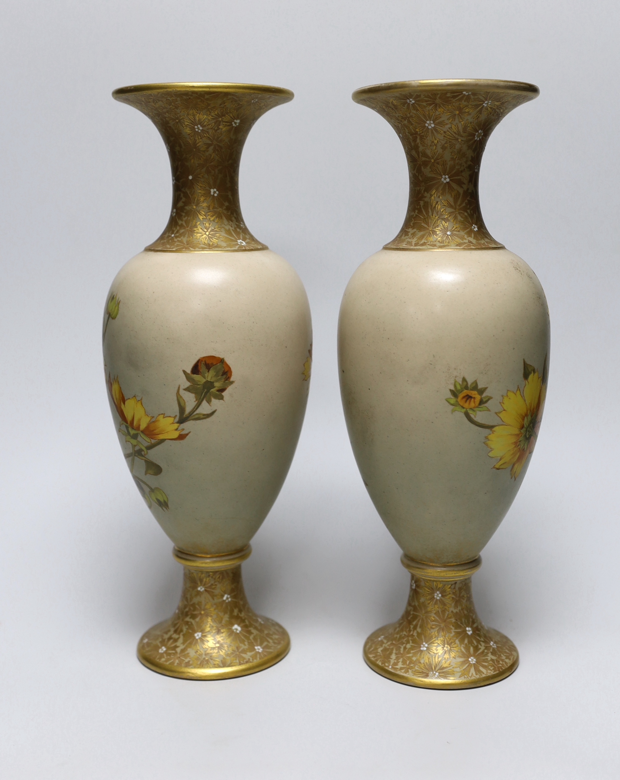A pair of Royal Doulton earthenware vases, each stamped to the base, 31cm high - Image 2 of 4