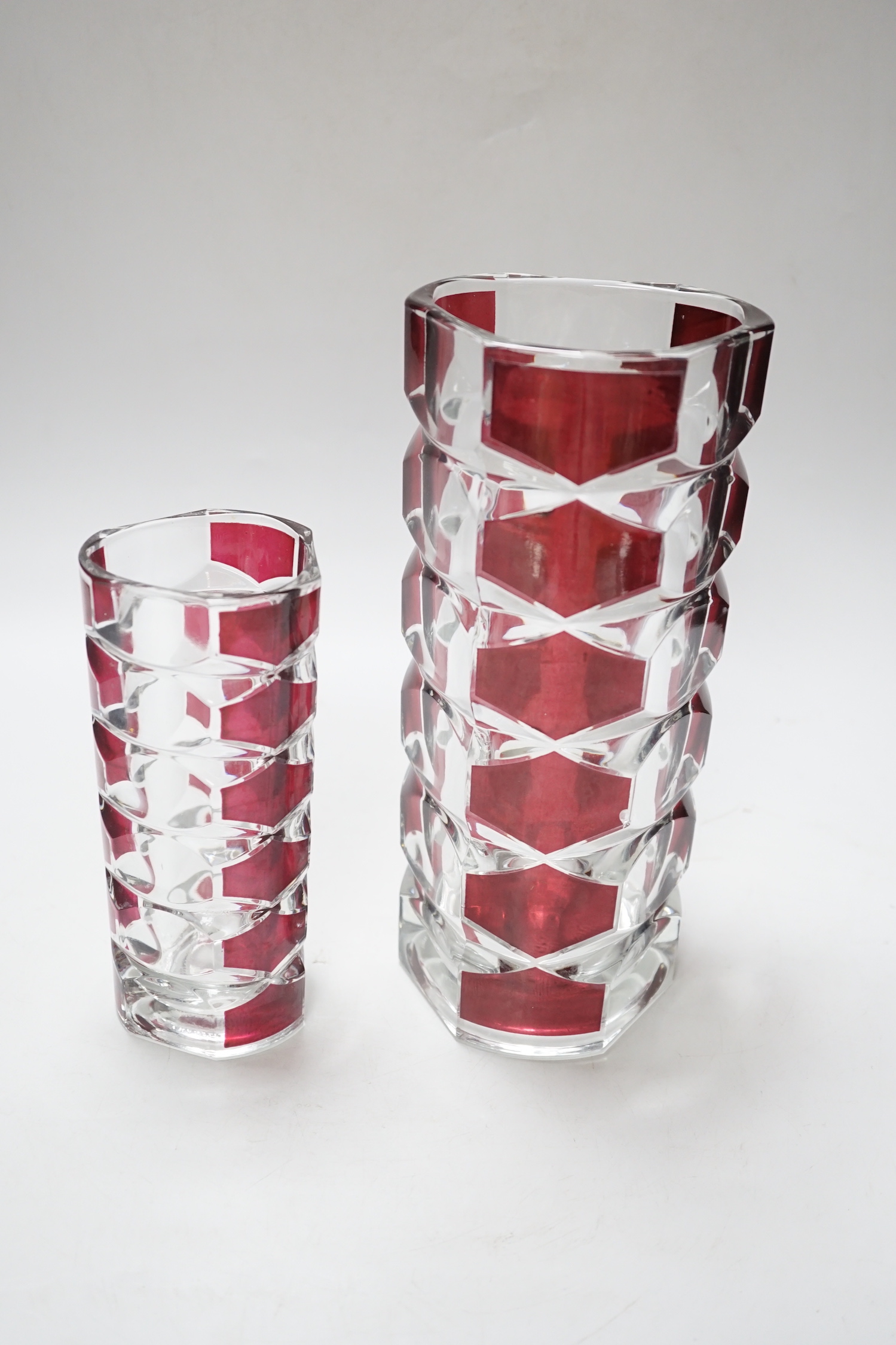 Two French studio ruby flashed glass vases, largest 24cm high - Image 3 of 7