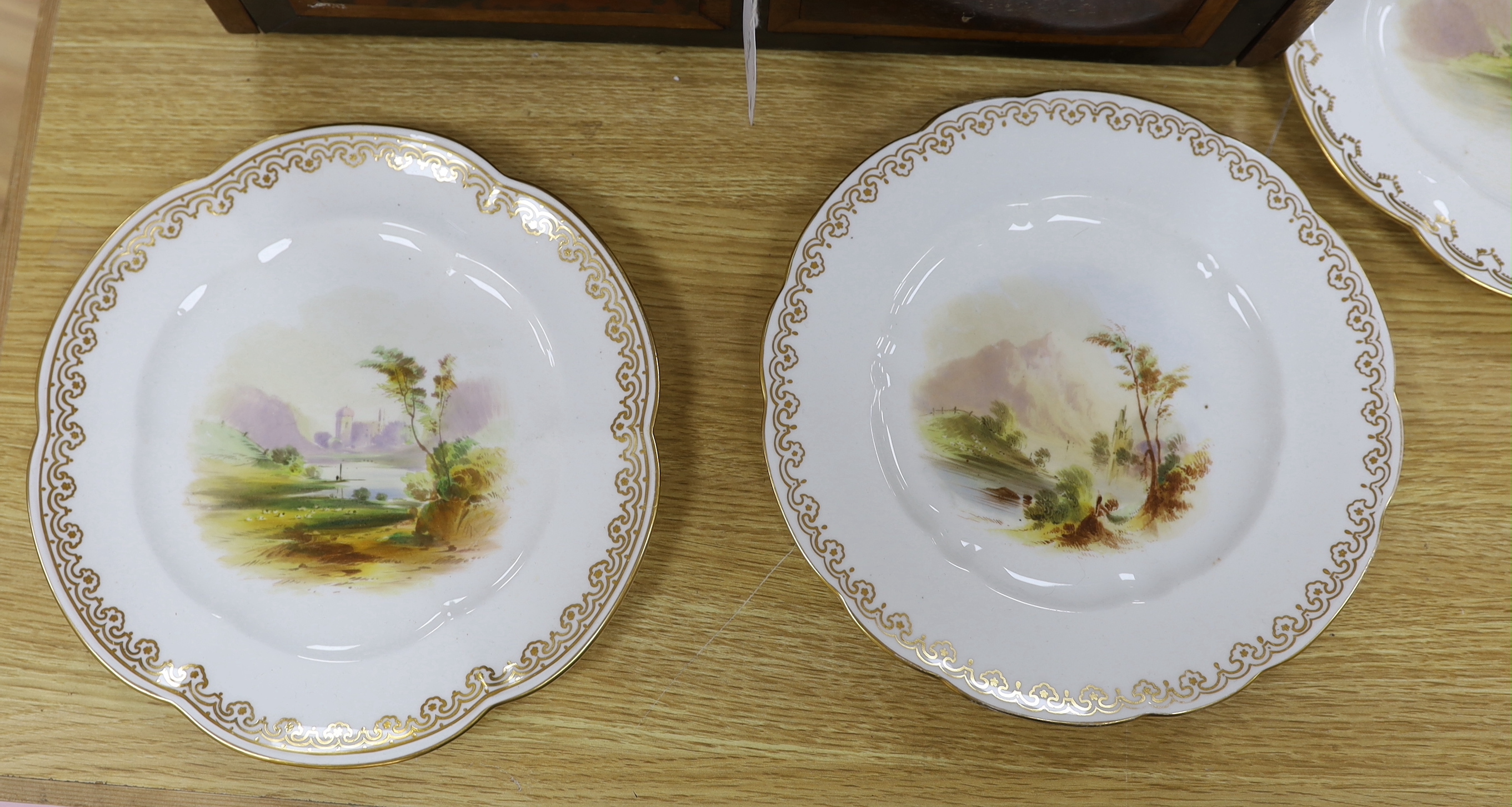Eight mid-19th century decorative plates, painted with landscapes, probably Coalport, the largest - Image 2 of 4