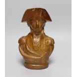 A 19th century brown salt glazed stoneware ‘Lord Nelson’ bust jug, in military dress, inscribed Nile