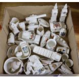 A collection of heraldic miniature crested china including W H Goss and Swan, the largest each 16.