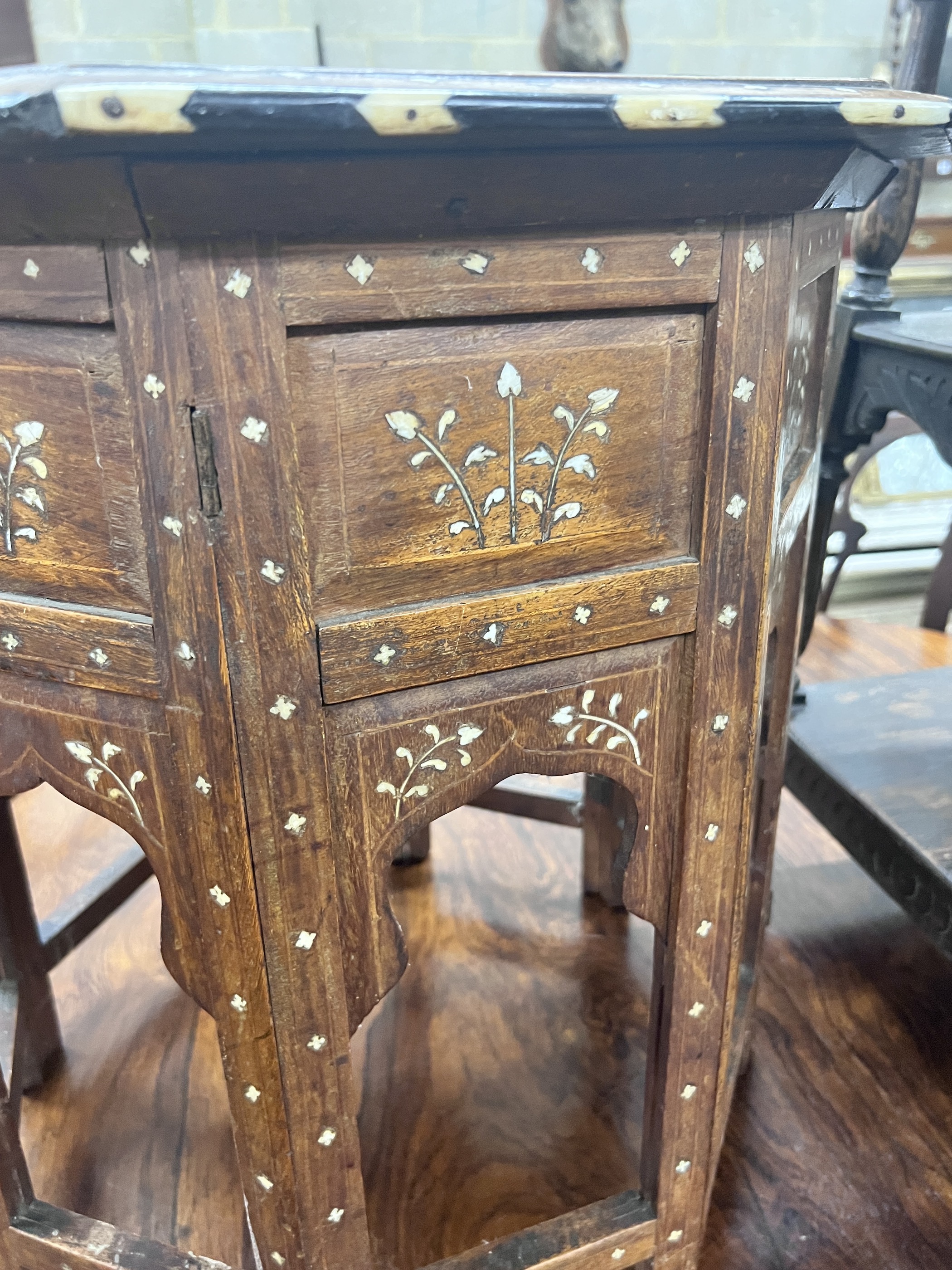 An Indian octagonal bone inlaid hardwood occasional table, width 51cm, height 52cm - Image 3 of 7