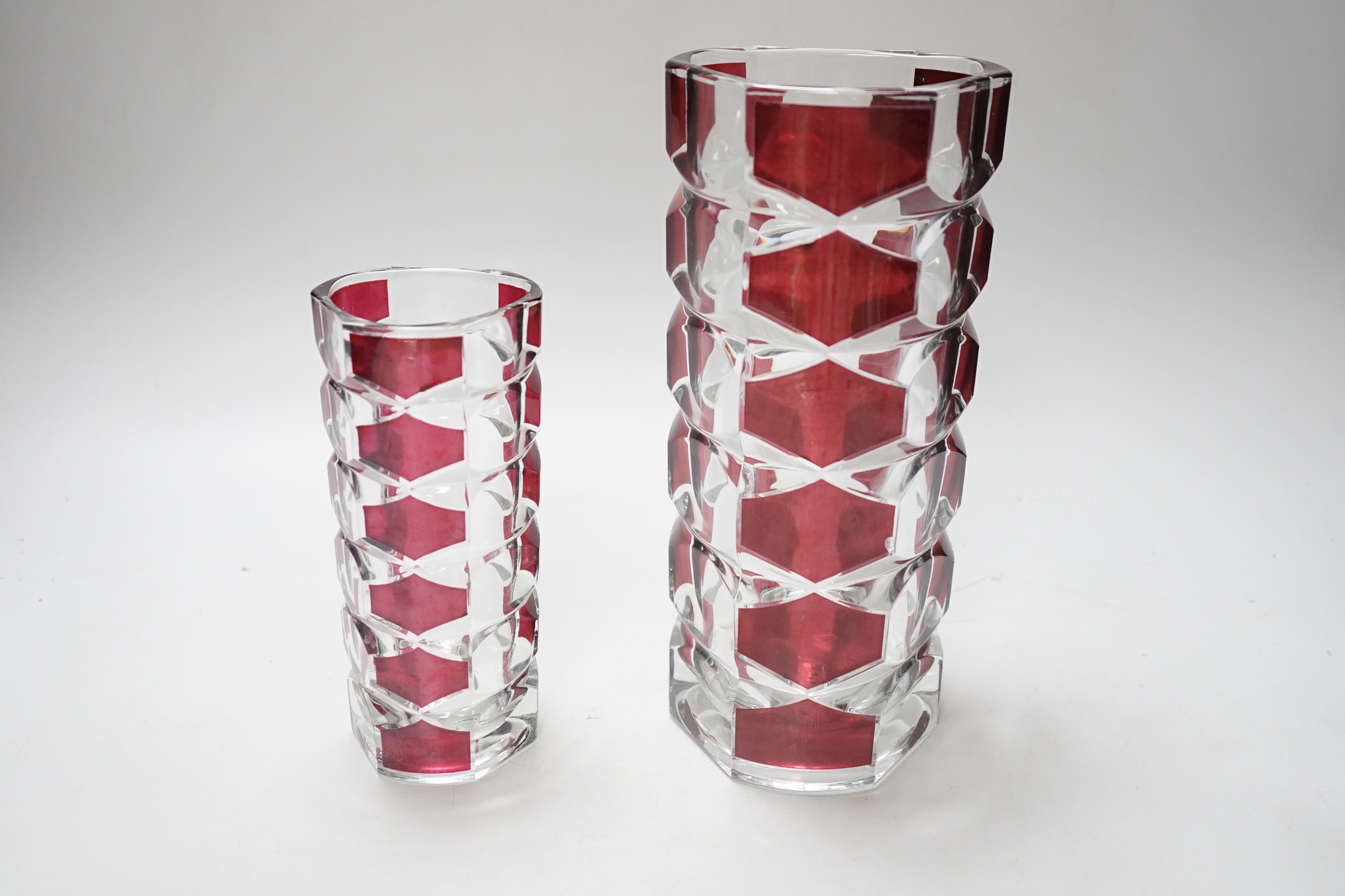 Two French studio ruby flashed glass vases, largest 24cm high - Image 2 of 7