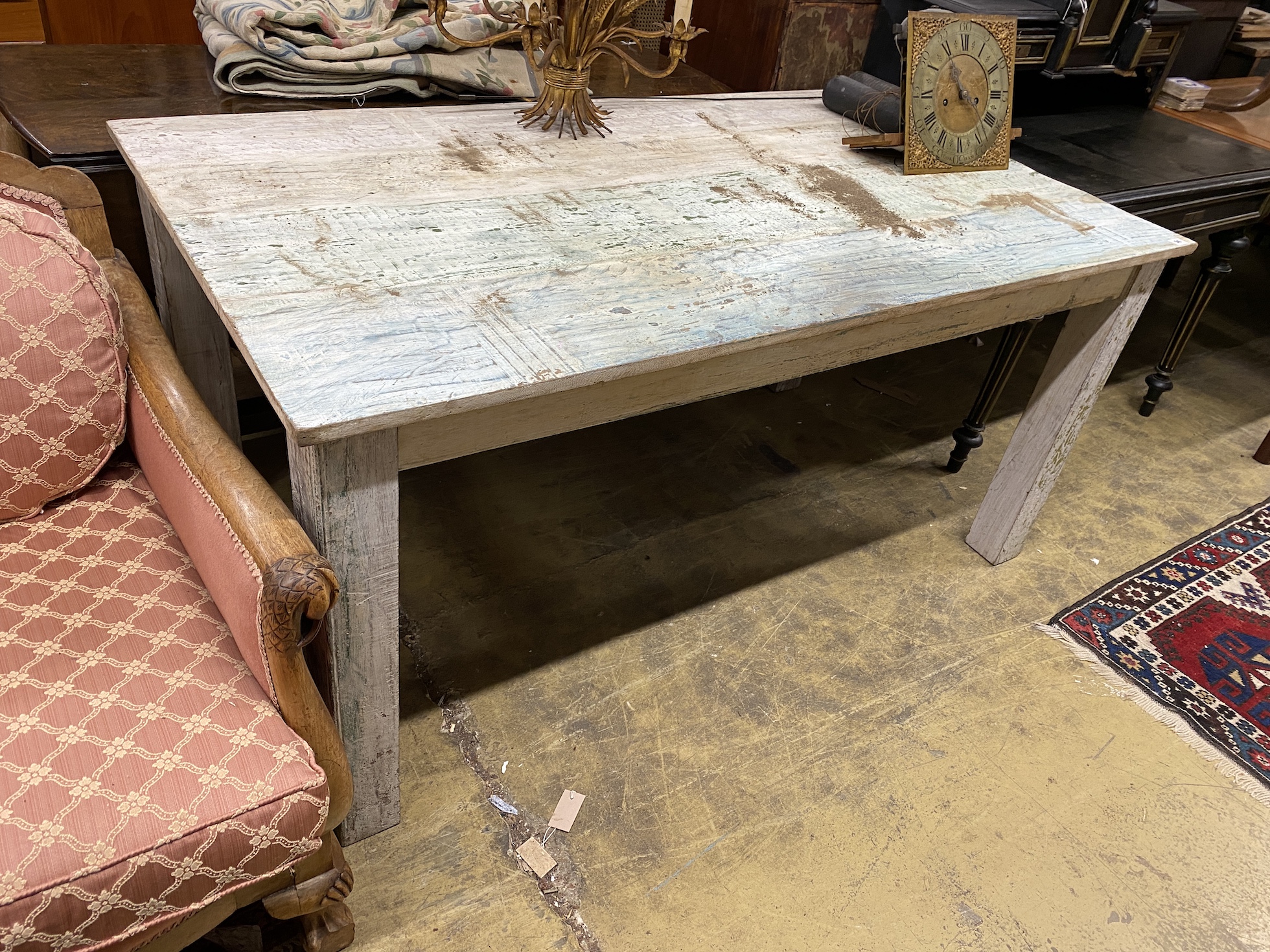 A Victorian style rectangular painted kitchen table, width 161cm, depth 90cm, height 76cm - Image 3 of 4