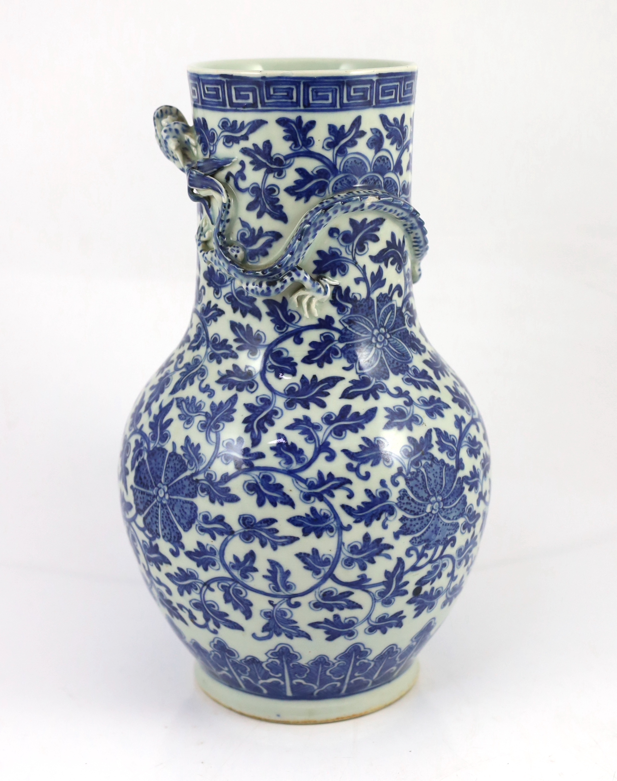 A Chinese blue and white ‘lotus’ vase, first half 19th century, 35cm high the cylindrical neck - Image 2 of 5