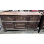 An 18th century oak and fruitwood low dresser, length 160cm, depth 40cm, height 86cm