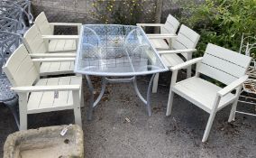 A Laura Ashley rectangular glass topped metal garden table, length 166cm, depth 96cm, height 70cm