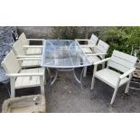 A Laura Ashley rectangular glass topped metal garden table, length 166cm, depth 96cm, height 70cm