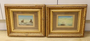 Sergeant J. Garner Royal Fusiliers, pair of 19th century heightened oils, Ships at sea, each