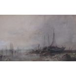 Albert Pollitt (1856-1926), watercolour, Fishing boats at low time, signed and dated, 27 x 42cm