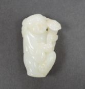 A Chinese white jade boy with ruyi sceptre, 7cm