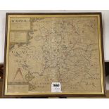 Christopher Saxton, coloured engraving, Map of Warwick, 30 x 34.5cm and a Blome map of