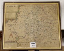 Christopher Saxton, coloured engraving, Map of Warwick, 30 x 34.5cm and a Blome map of
