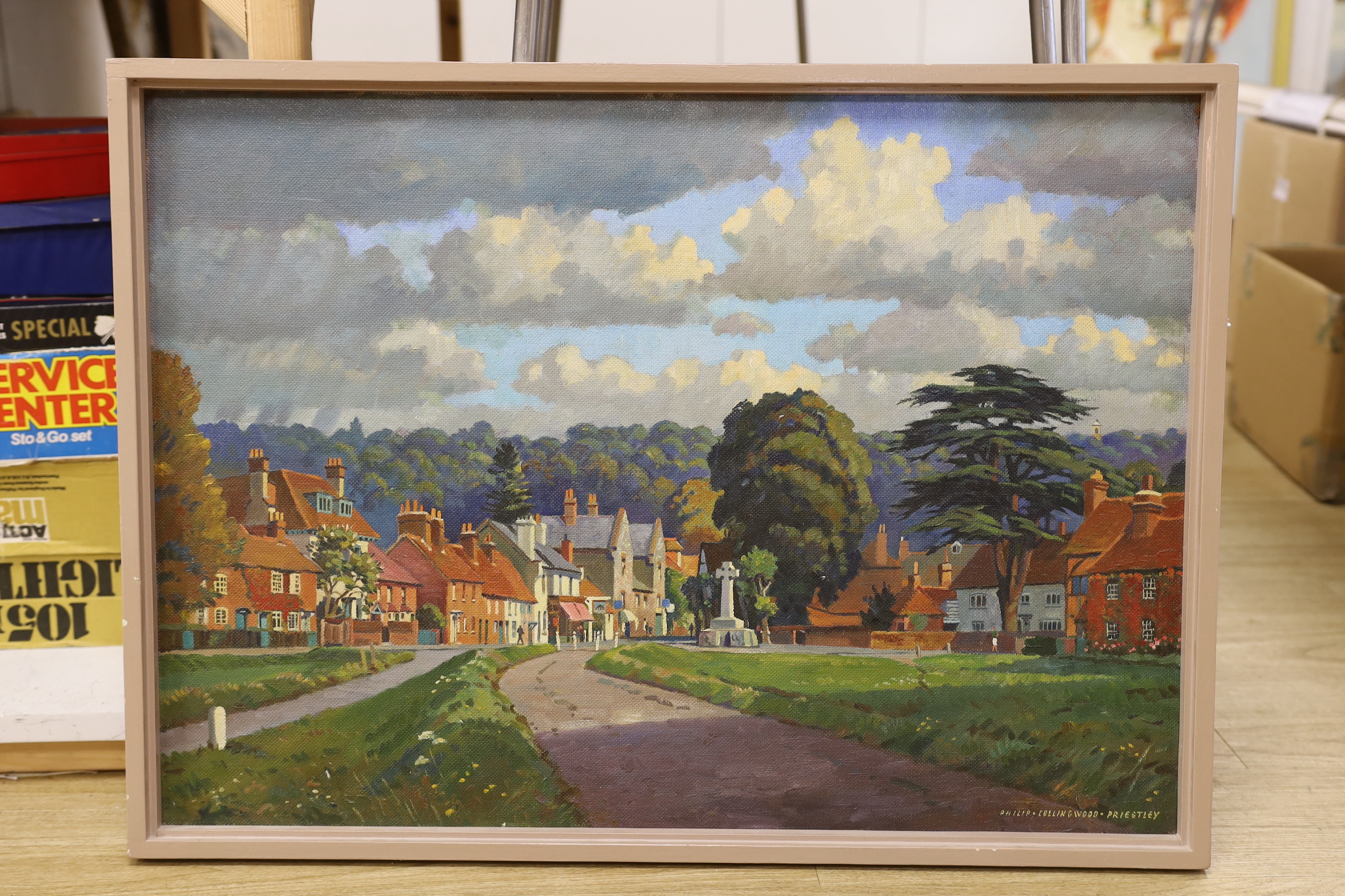 Philip Collingwood Priestley (1901-1972) oil on canvas board, 'Cookham from the Moor', 80 x 58cm - Image 2 of 4