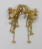 A pair of 1970's? yellow metal and diamond set tassel drop earrings, length approx. 64mm, gross