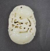 A Chinese pale celadon jade twin phoenix carving, Qing dynasty, 7cm