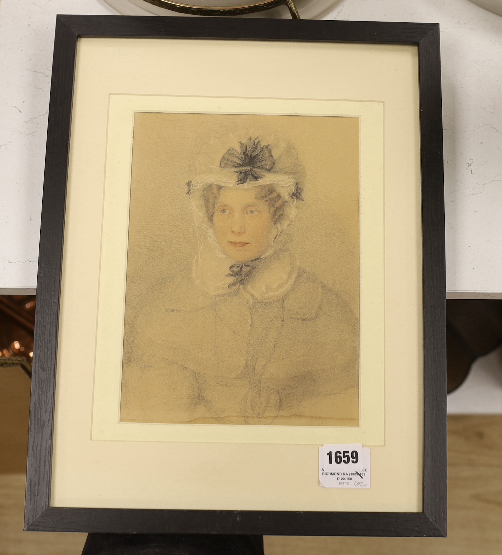 Attributed to George Richmond RA (1809-1896), pencil and watercolour on paper, Portrait of a lady in - Image 2 of 2